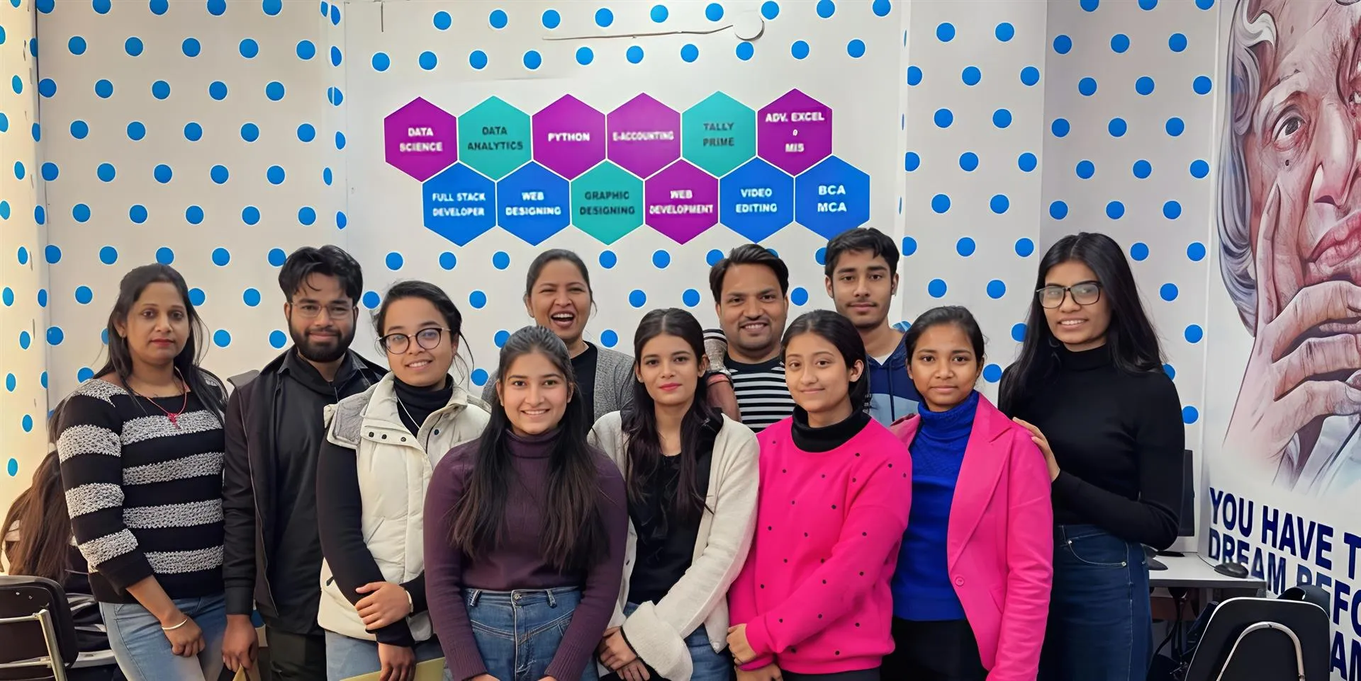 W Tech students and mentors at the GTB Nagar institute